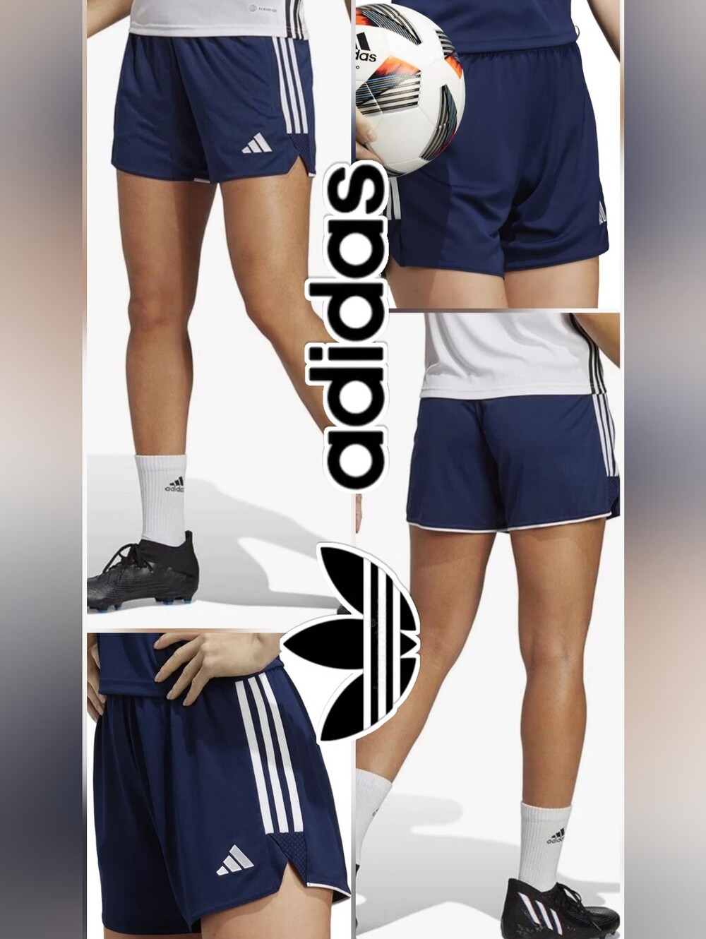 Adidas Women's Tiro 23 Navy Blue Match Athletic Shorts with White Stripes